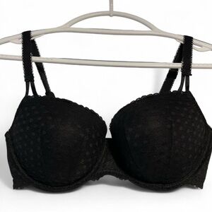 Victoria’s Secret PINK Black Polka Dot Lace Push-Up Balconette Bra 36DD NWOT